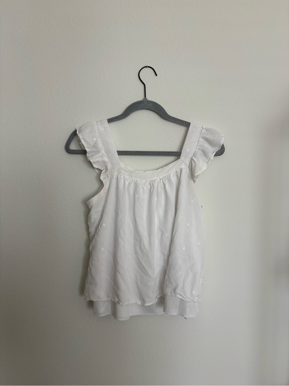 Women’s White Ruffle Strap Cotton Tank Top